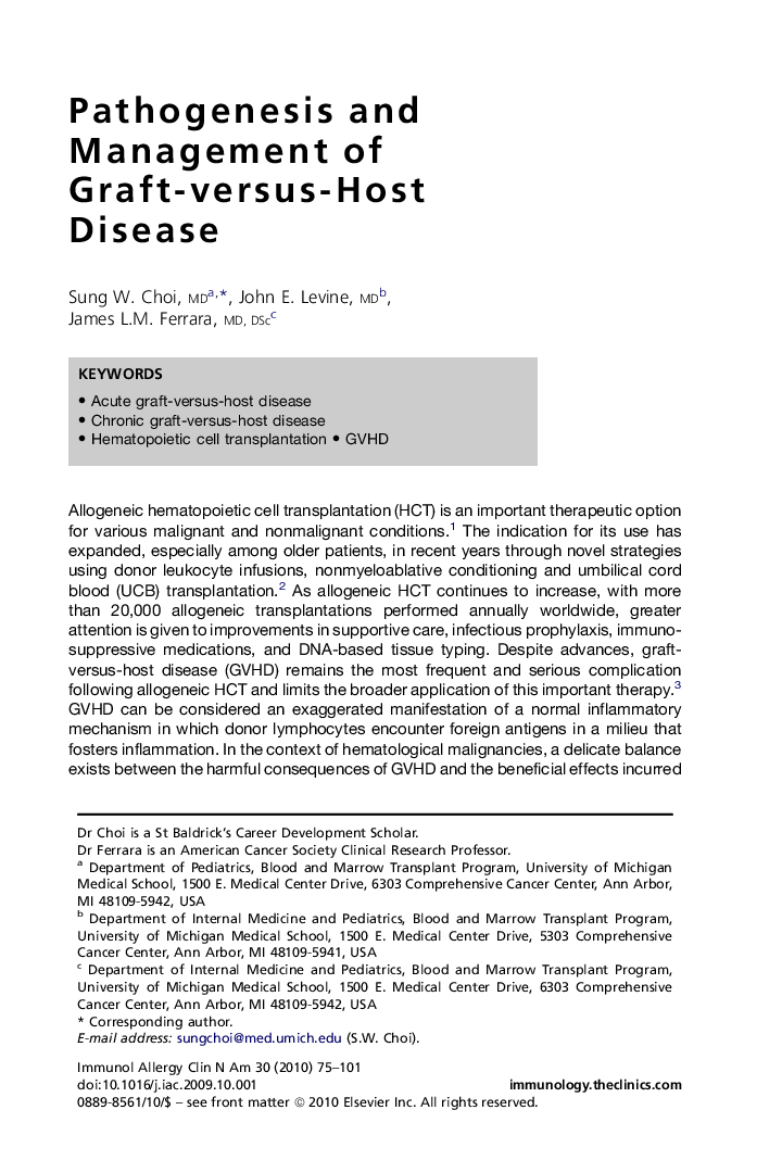 Pathogenesis and Management of Graft-versus-Host Disease