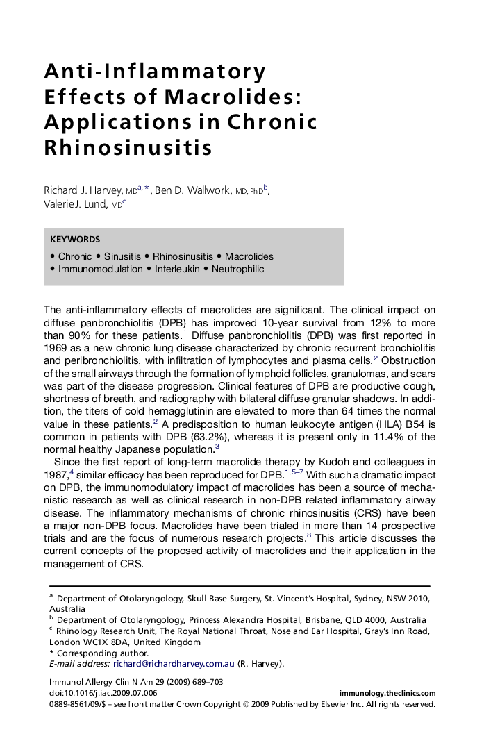 Anti-Inflammatory Effects of Macrolides: Applications in Chronic Rhinosinusitis