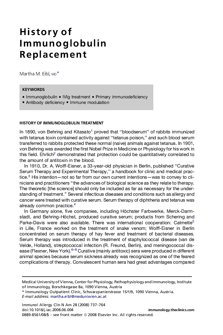 History of Immunoglobulin Replacement