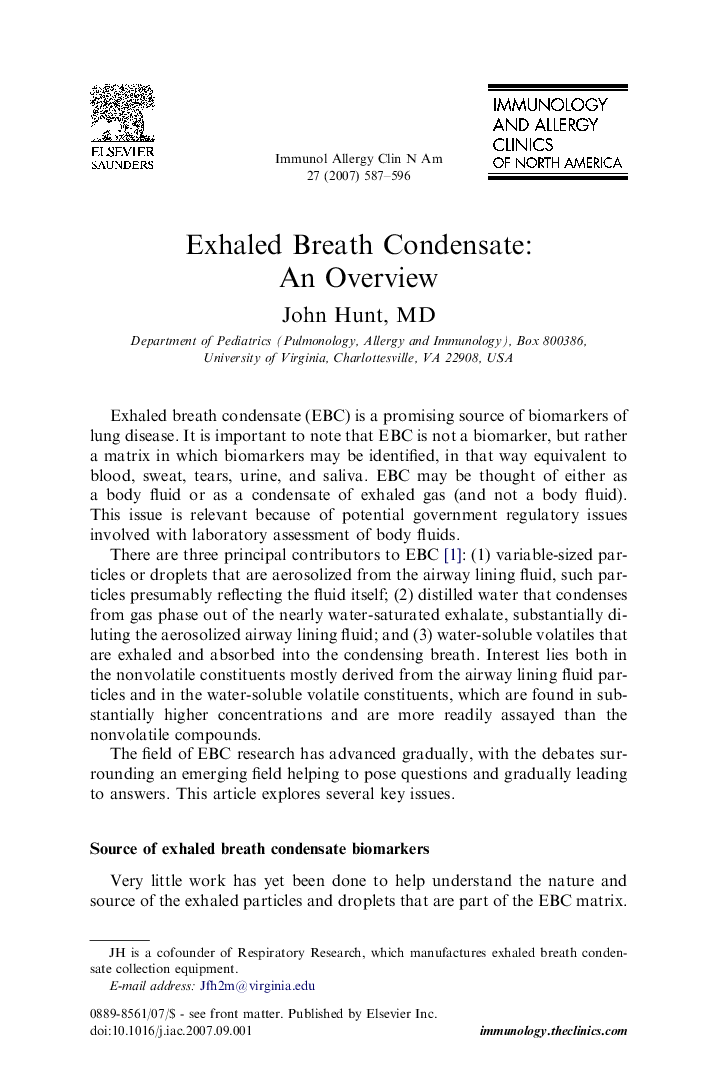 Exhaled Breath Condensate: An Overview