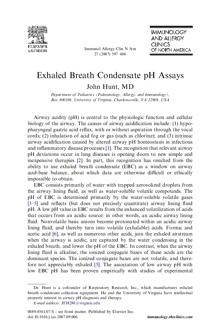 Exhaled Breath Condensate pH Assays 