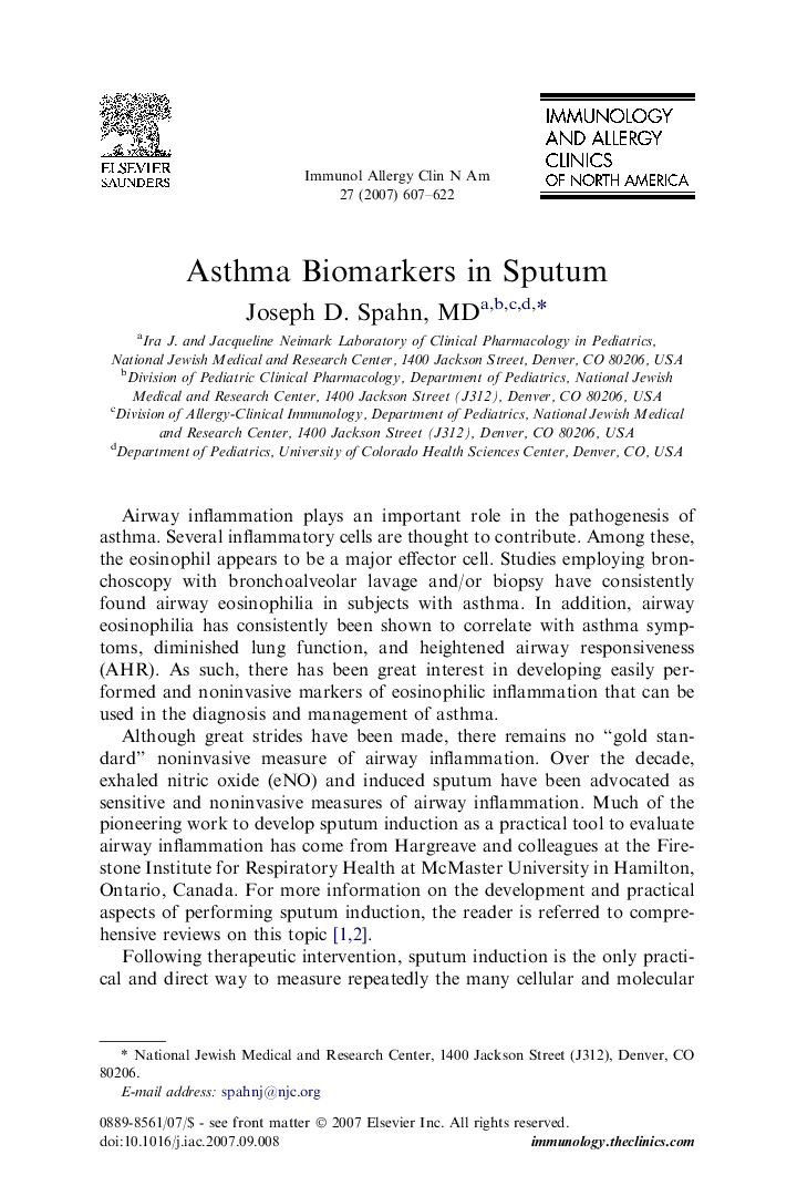Asthma Biomarkers in Sputum