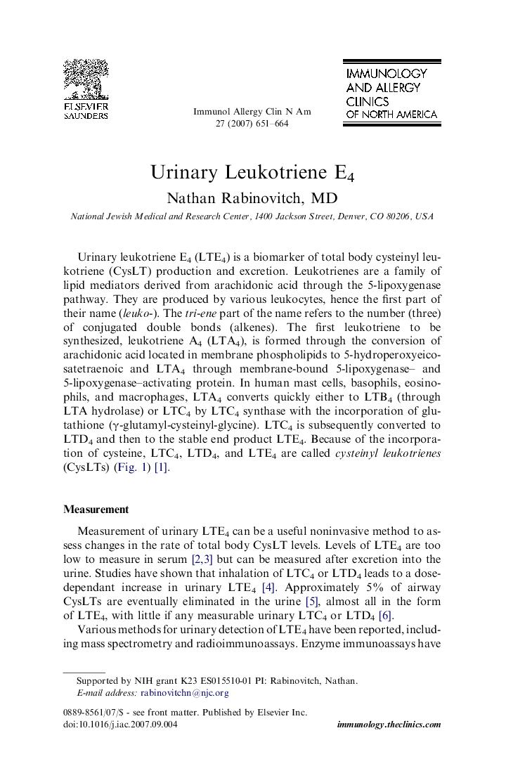 Urinary Leukotriene E4