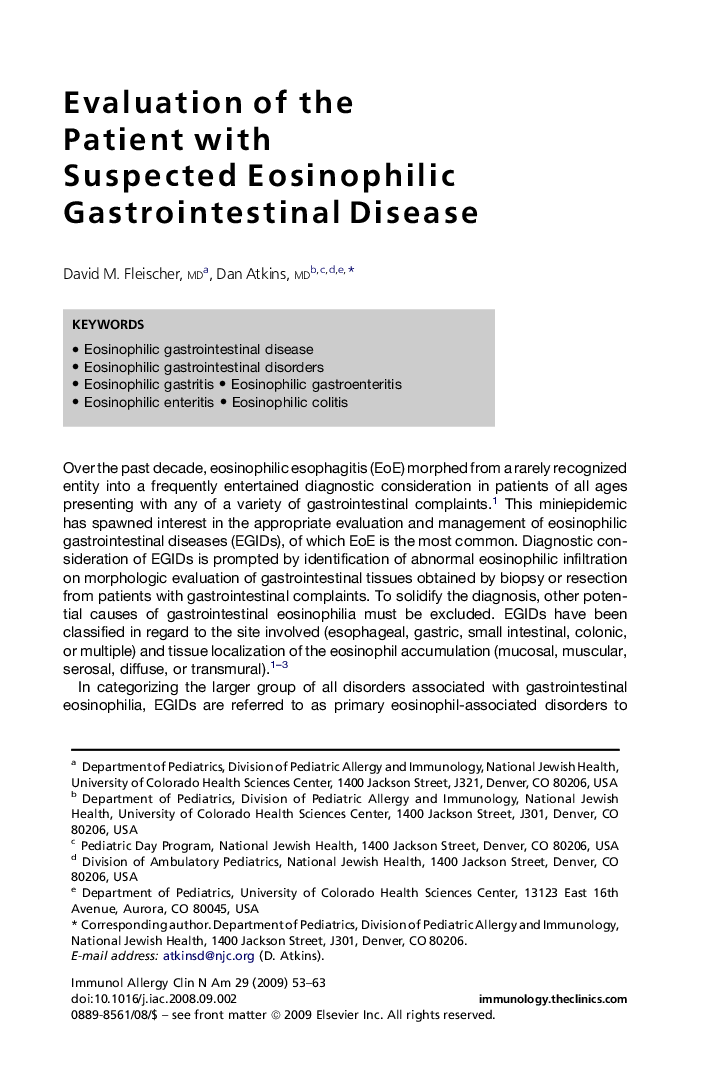 Evaluation of the Patient with Suspected Eosinophilic Gastrointestinal Disease