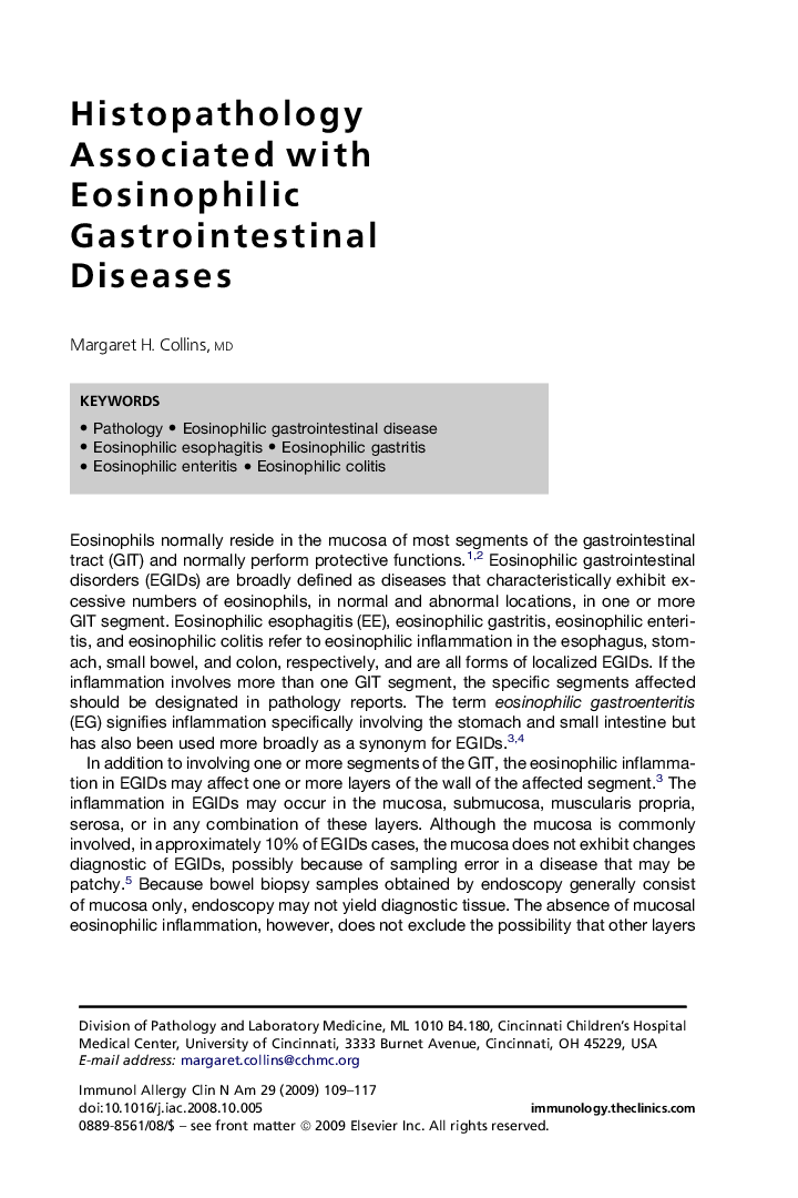 Histopathology Associated with Eosinophilic Gastrointestinal Diseases