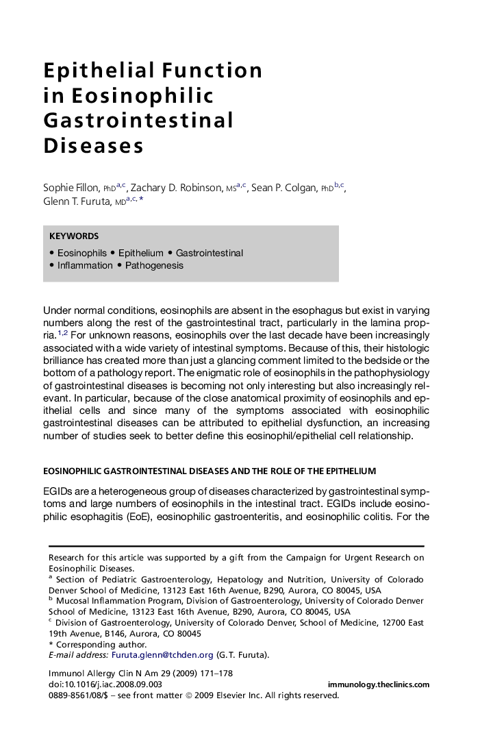 Epithelial Function in Eosinophilic Gastrointestinal Diseases