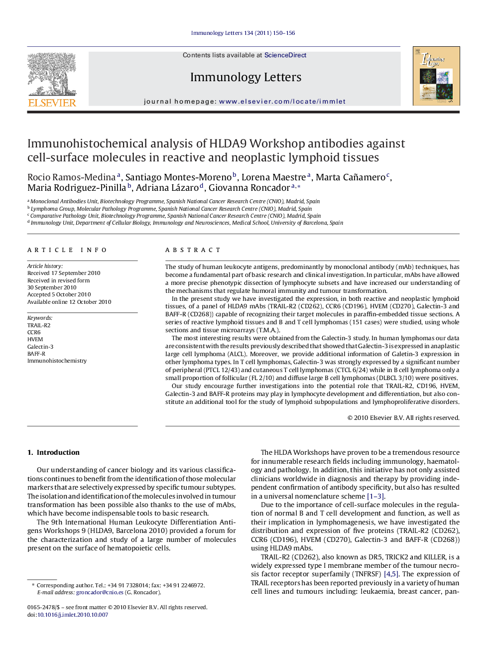 Immunohistochemical analysis of HLDA9 Workshop antibodies against cell-surface molecules in reactive and neoplastic lymphoid tissues