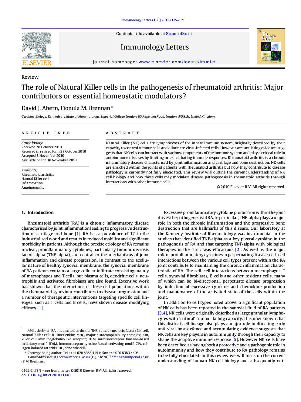 The role of Natural Killer cells in the pathogenesis of rheumatoid arthritis: Major contributors or essential homeostatic modulators?