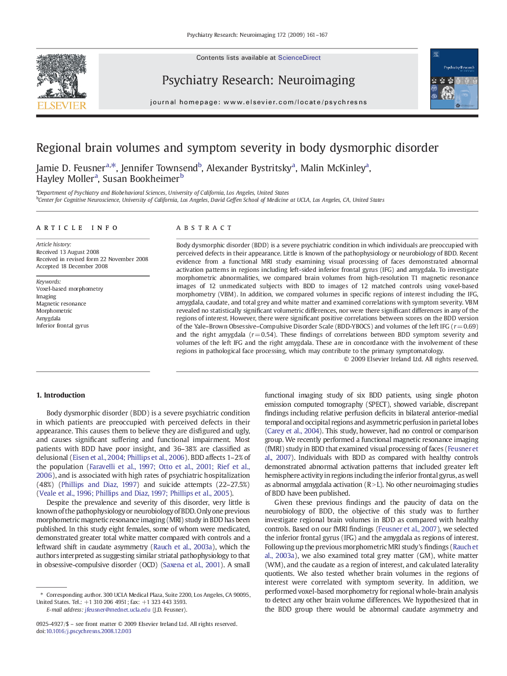 Regional brain volumes and symptom severity in body dysmorphic disorder