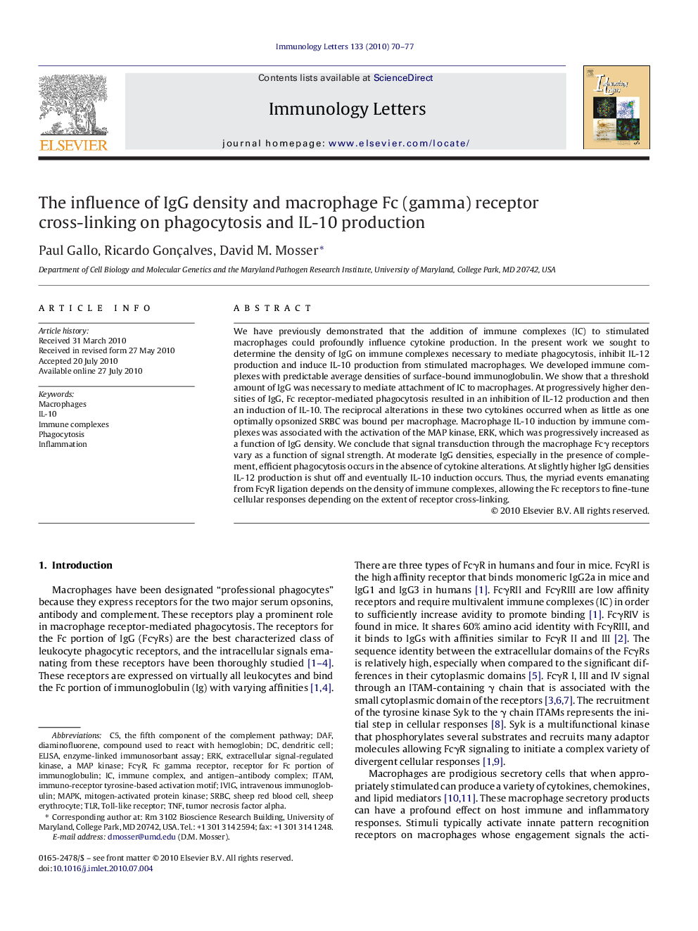 The influence of IgG density and macrophage Fc (gamma) receptor cross-linking on phagocytosis and IL-10 production