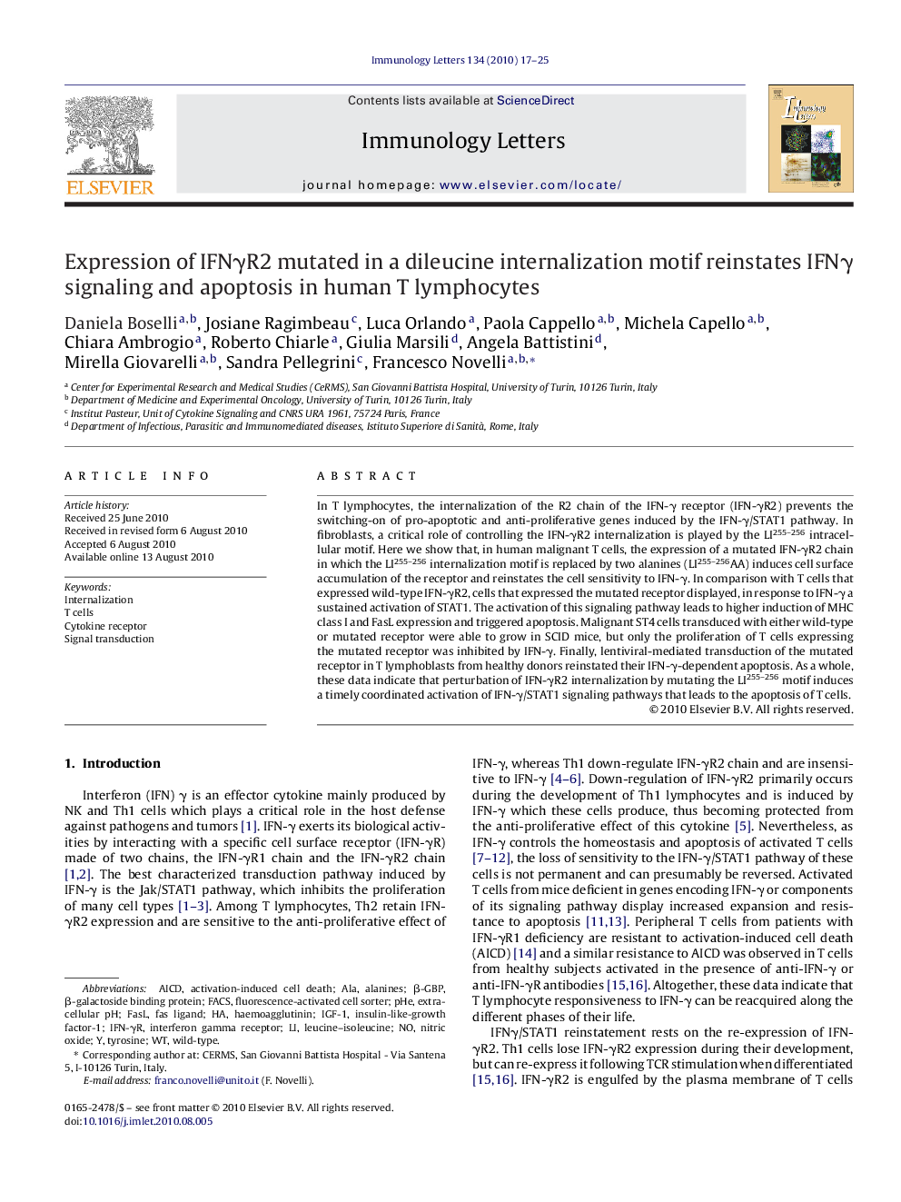 Expression of IFNγR2 mutated in a dileucine internalization motif reinstates IFNγ signaling and apoptosis in human T lymphocytes