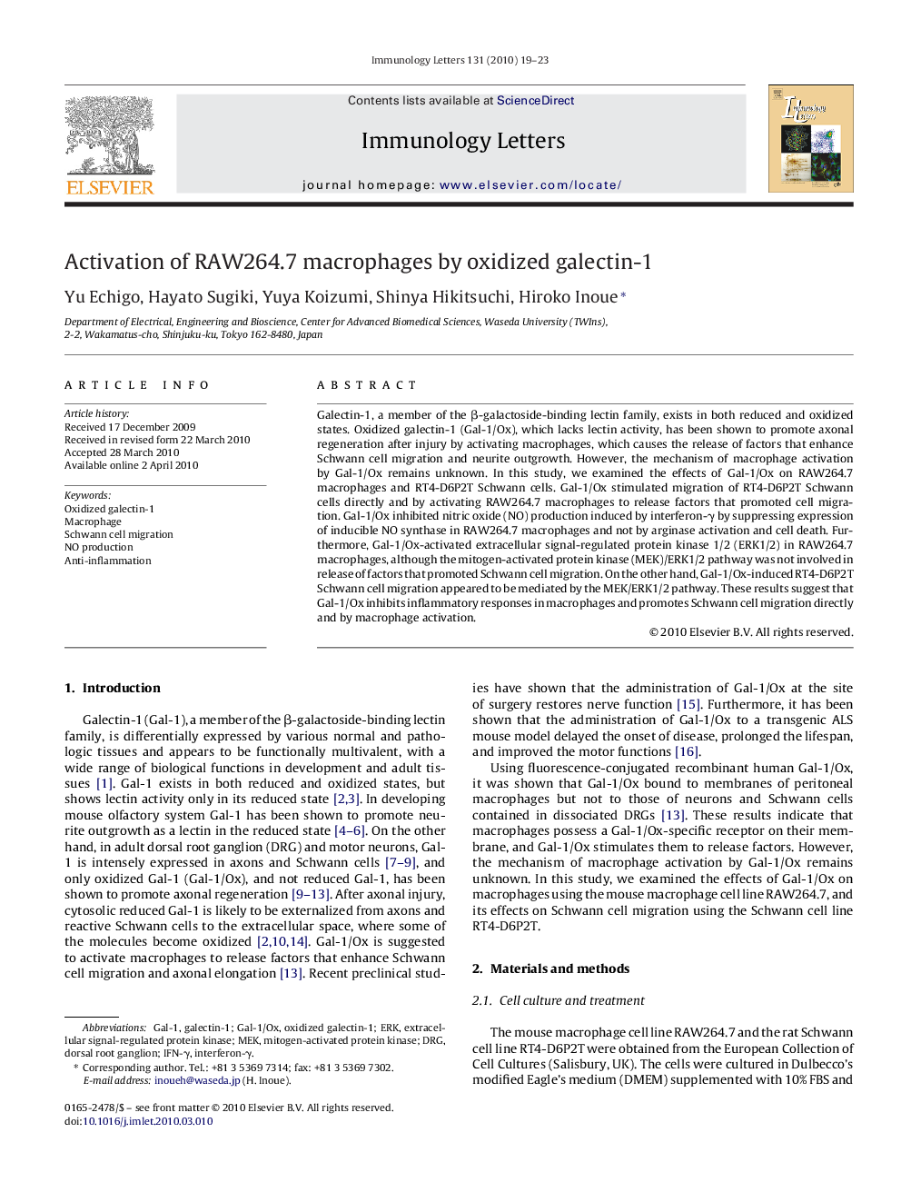 Activation of RAW264.7 macrophages by oxidized galectin-1