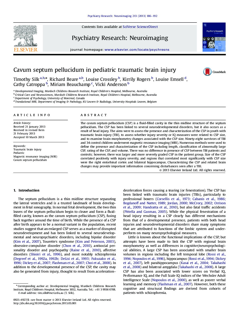 Cavum septum pellucidum in pediatric traumatic brain injury