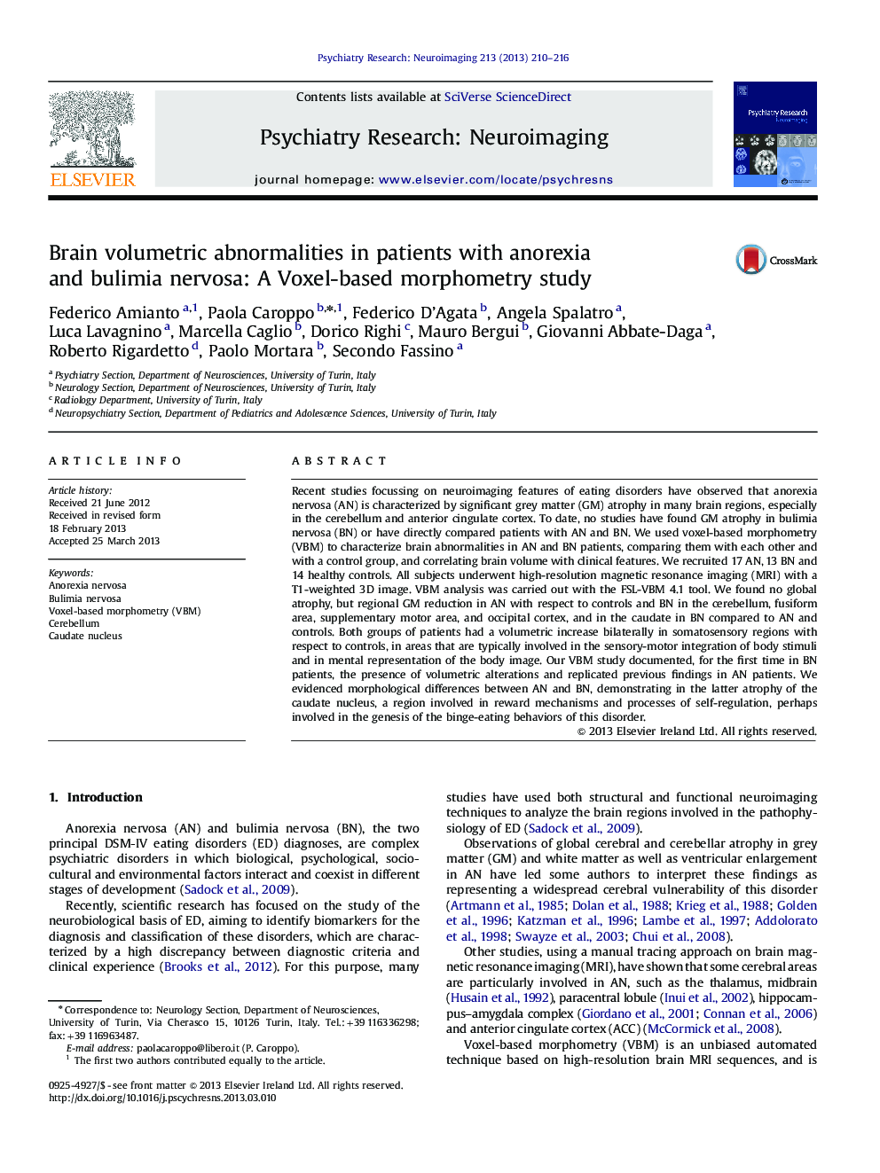 Brain volumetric abnormalities in patients with anorexia and bulimia nervosa: A Voxel-based morphometry study