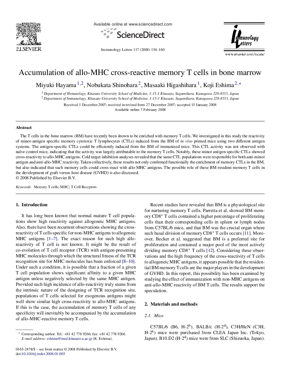 Accumulation of allo-MHC cross-reactive memory T cells in bone marrow