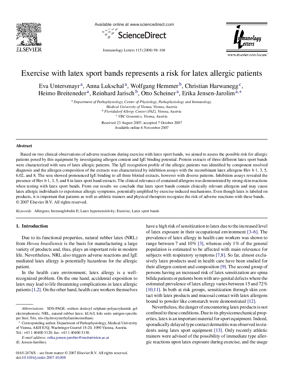 Exercise with latex sport bands represents a risk for latex allergic patients