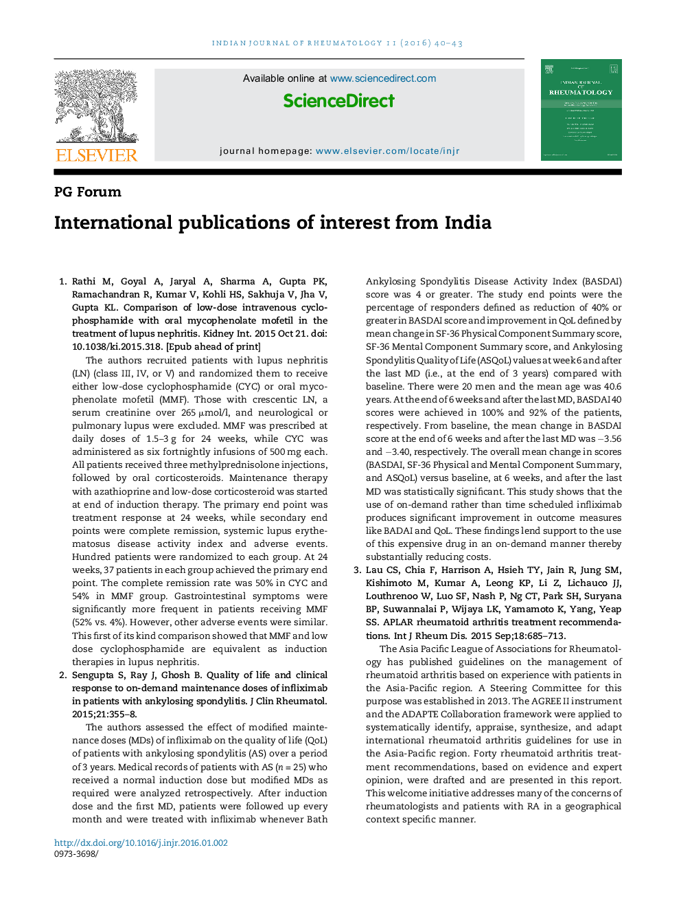 International publications of interest from India