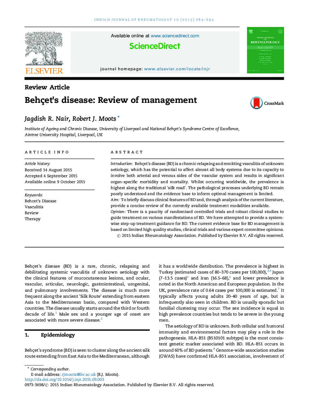 Behçet's disease: Review of management