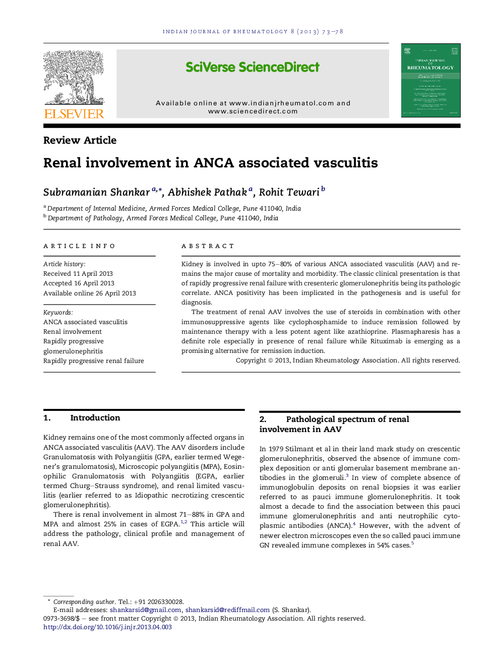 Renal involvement in ANCA associated vasculitis