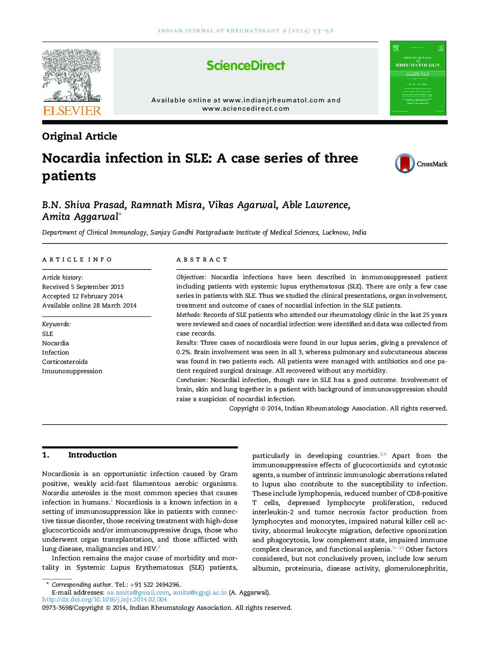 Nocardia infection in SLE: A case series of three patients