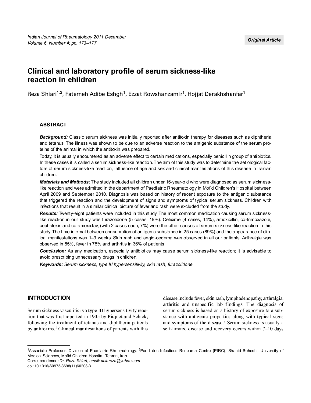 Clinical and laboratory profile of serum sickness-like reaction in children