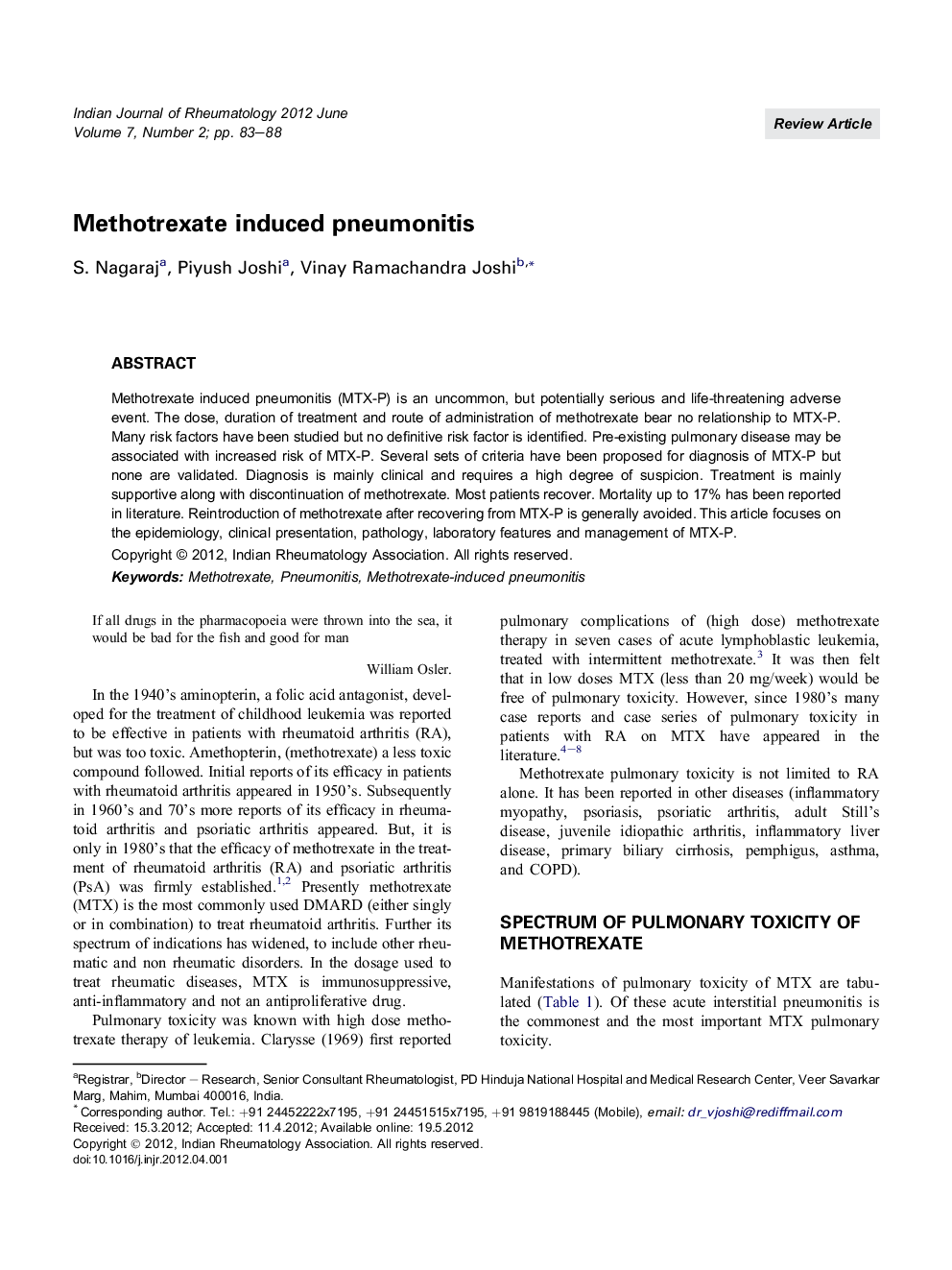 Methotrexate induced pneumonitis 