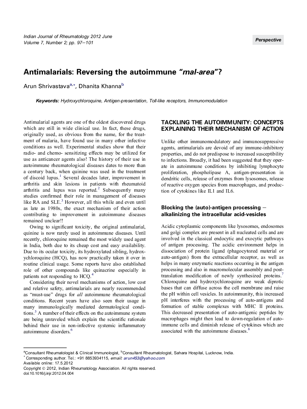 Antimalarials: Reversing the autoimmune “mal-area”?