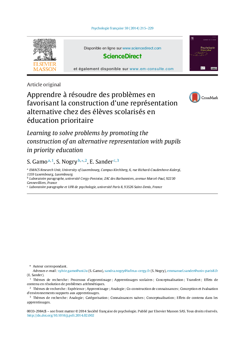 Apprendre à résoudre des problèmes en favorisant la construction d’une représentation alternative chez des élèves scolarisés en éducation prioritaire