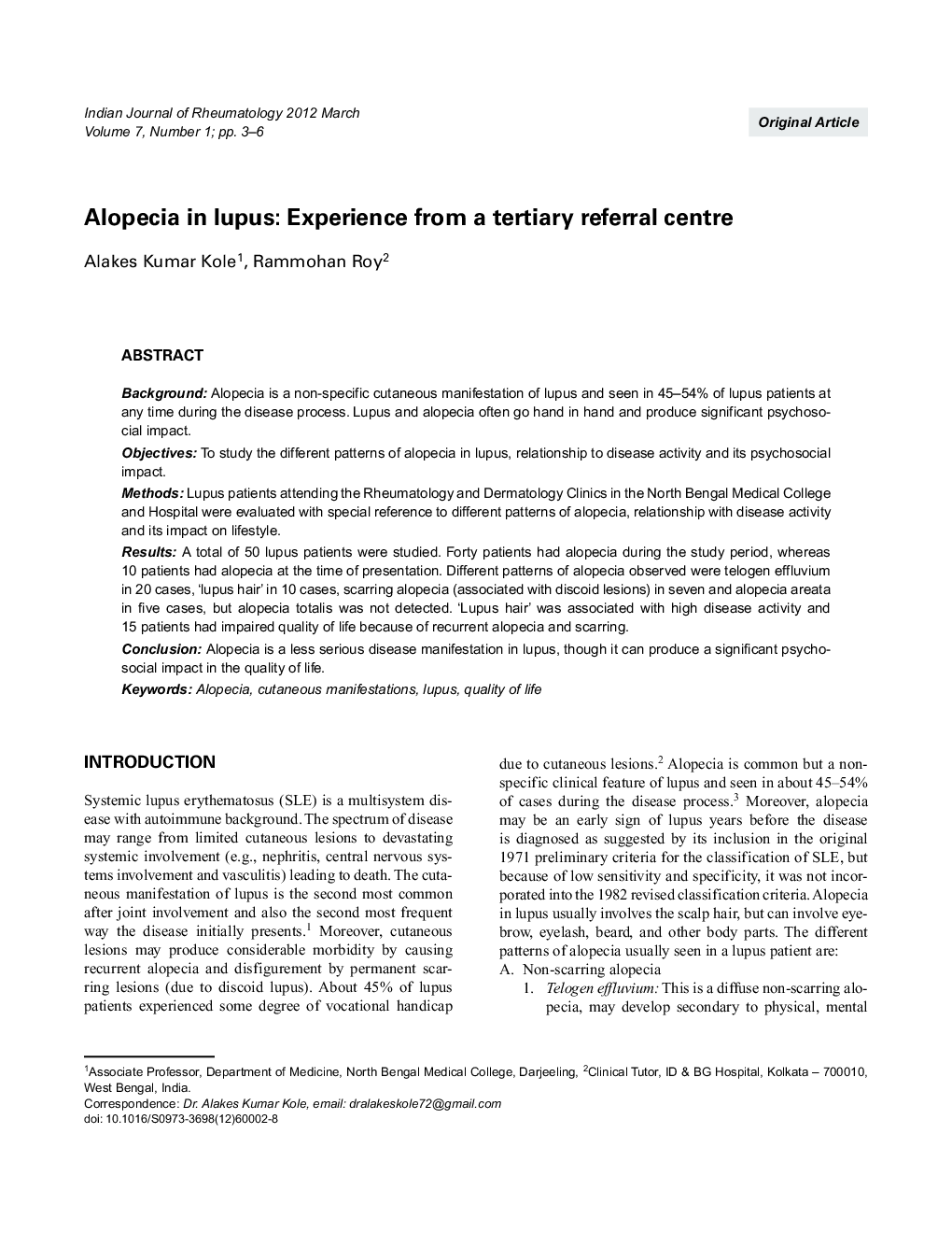 Alopecia in lupus: Experience from a tertiary referral centre