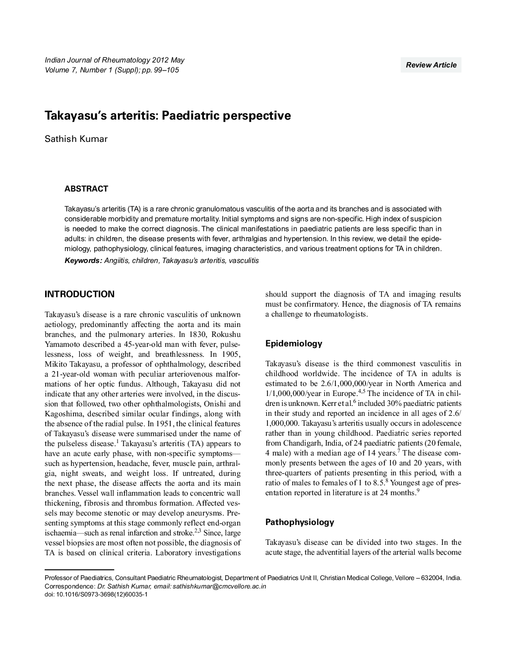 Takayasu's arteritis: Paediatric perspective