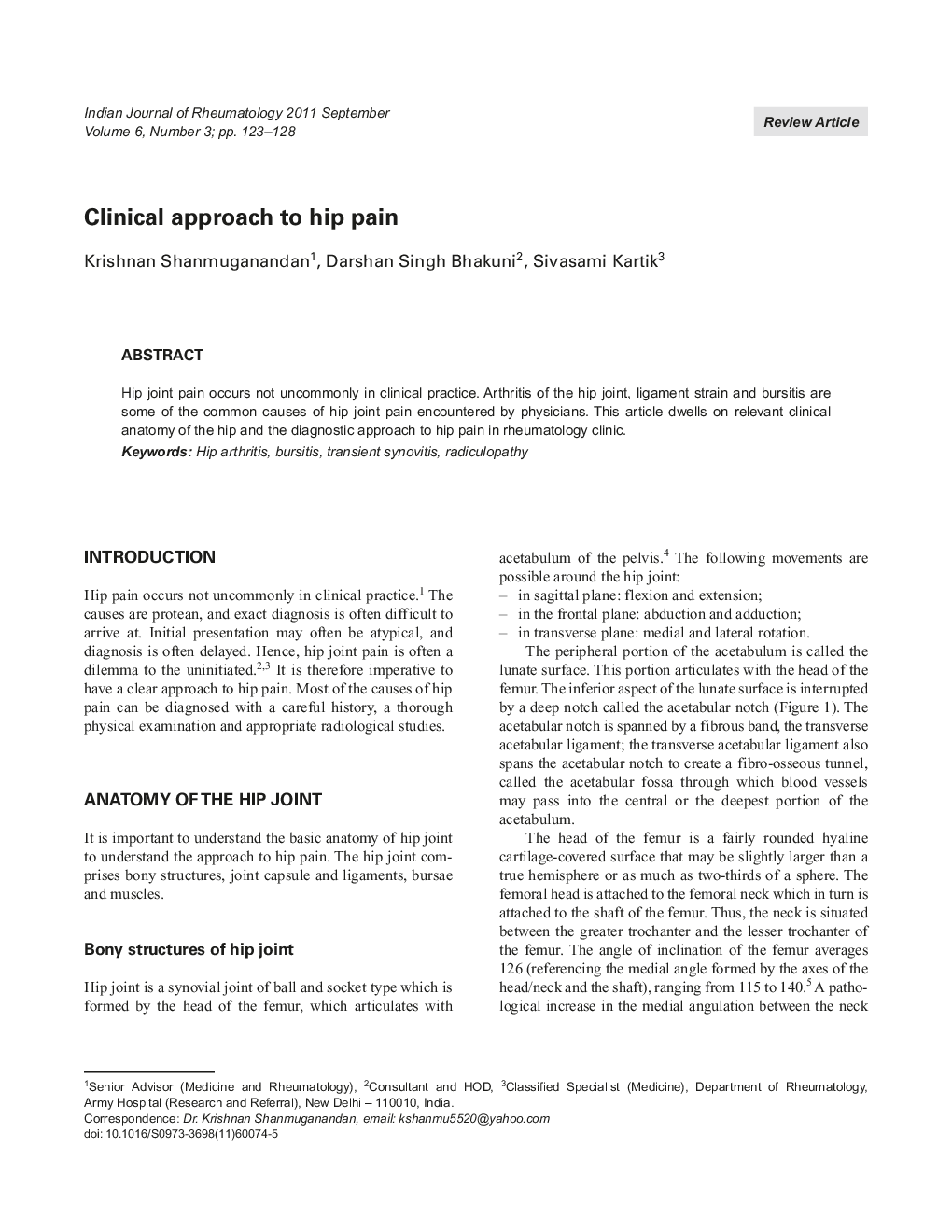 Clinical approach to hip pain