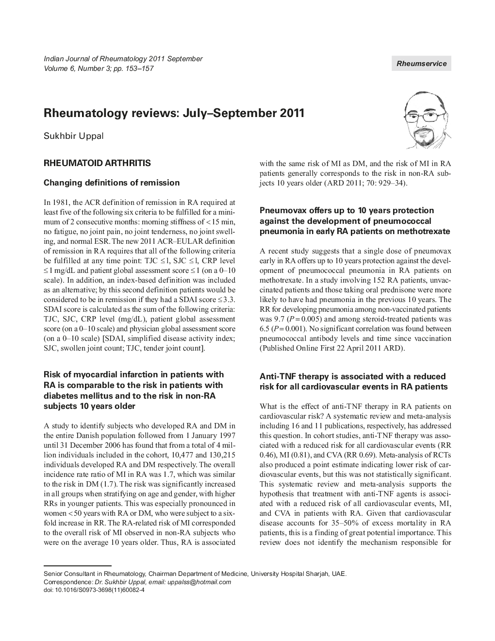 Rheumatology reviews: July-September 2011