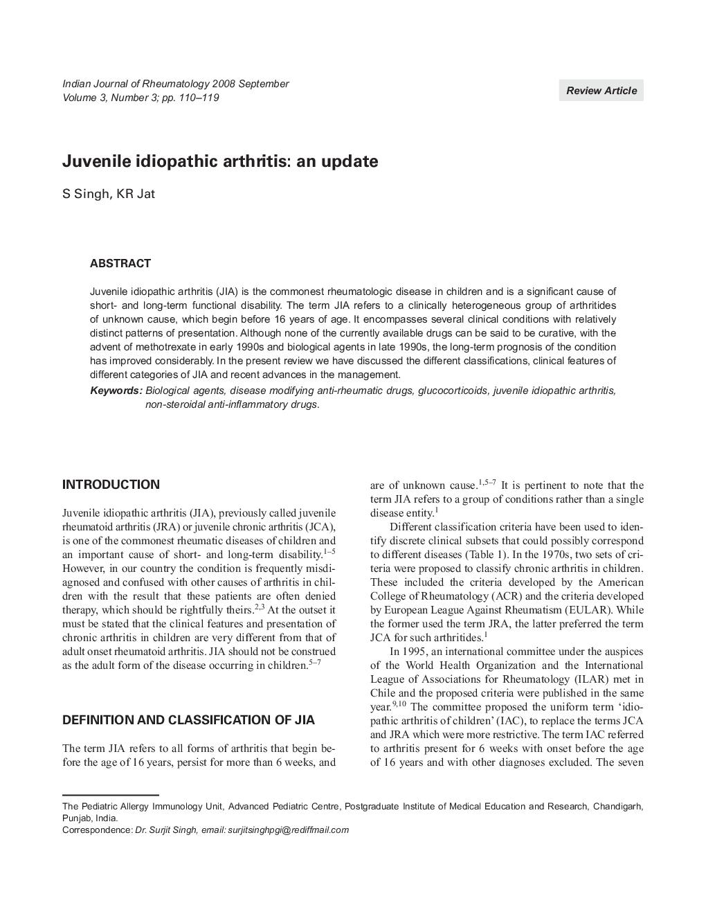 Juvenile idiopathic arthritis: an update