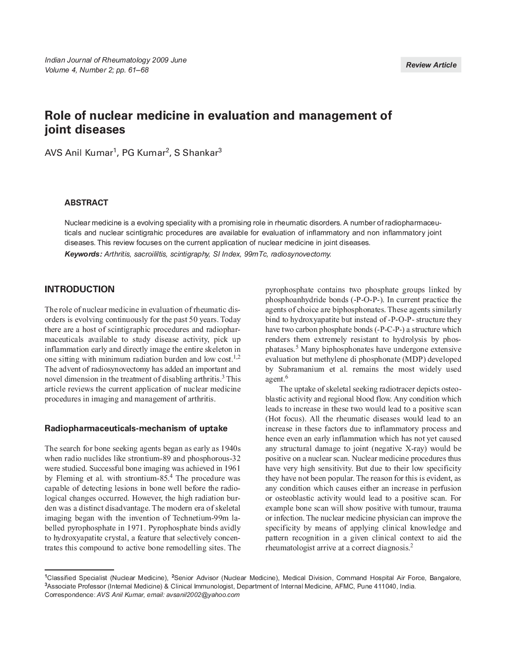 Role of nuclear medicine in evaluation and management of joint diseases