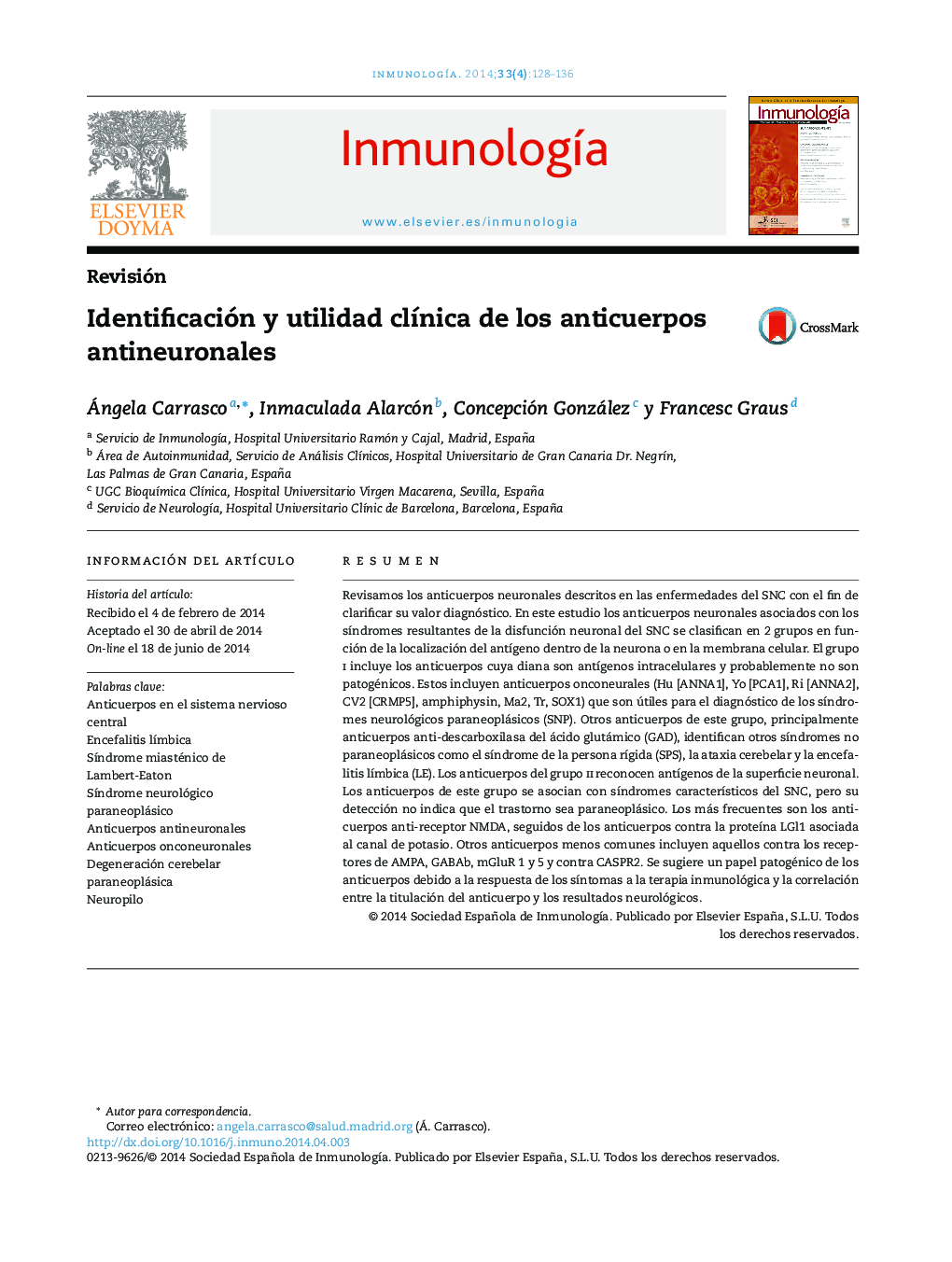 Identificación y utilidad clínica de los anticuerpos antineuronales