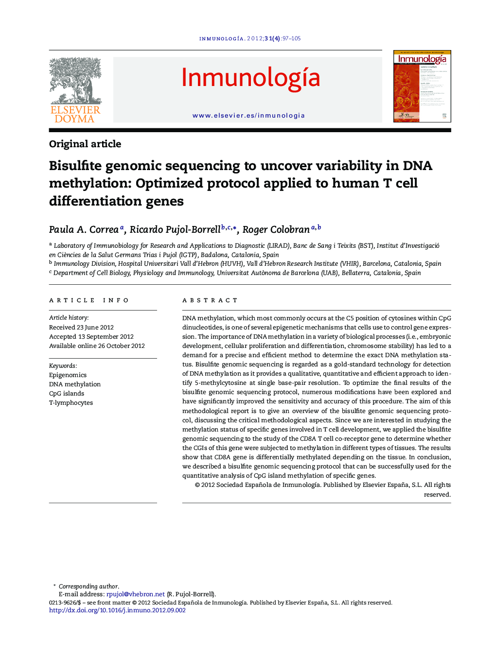 Bisulfite genomic sequencing to uncover variability in DNA methylation: Optimized protocol applied to human T cell differentiation genes