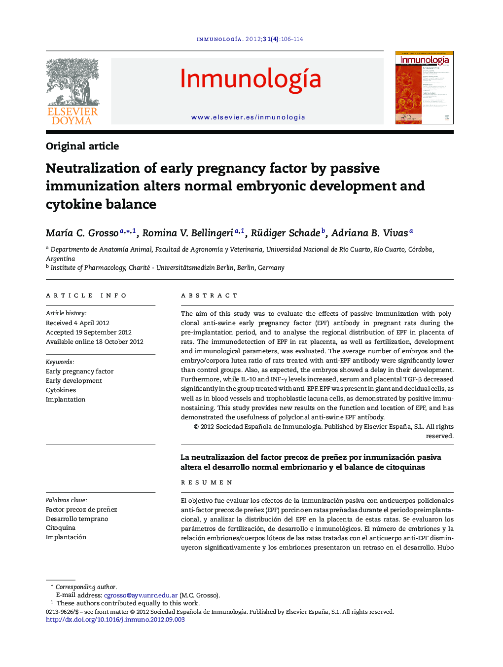 Neutralization of early pregnancy factor by passive immunization alters normal embryonic development and cytokine balance
