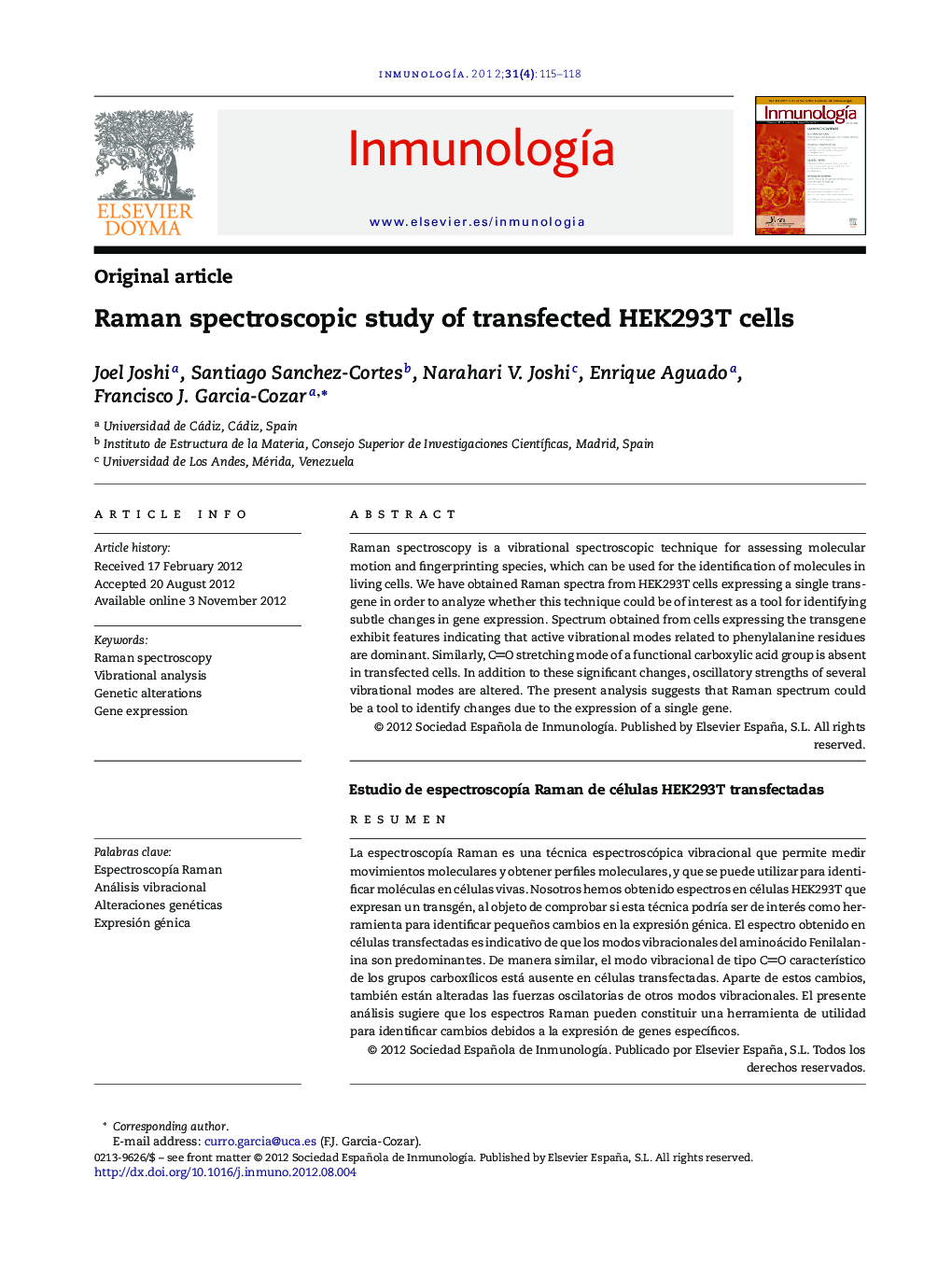 Raman spectroscopic study of transfected HEK293T cells