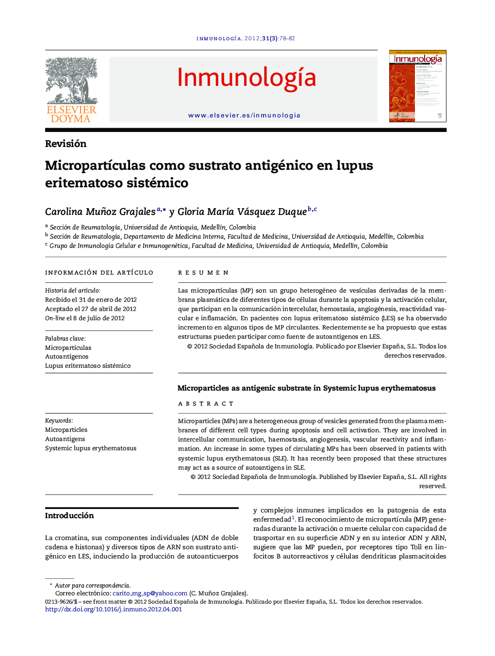 MicropartÃ­culas como sustrato antigénico en lupus eritematoso sistémico
