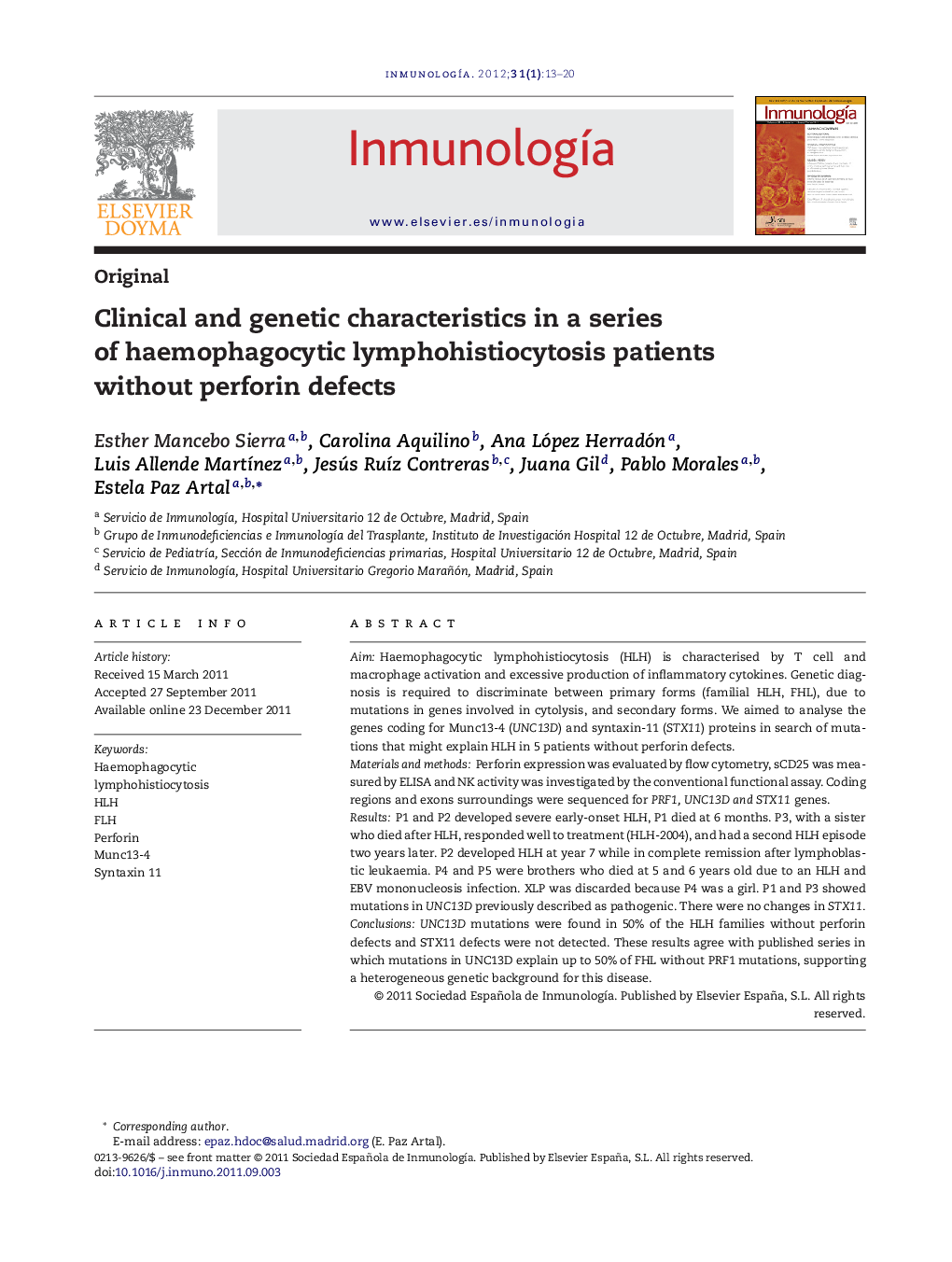 Clinical and genetic characteristics in a series of haemophagocytic lymphohistiocytosis patients without perforin defects