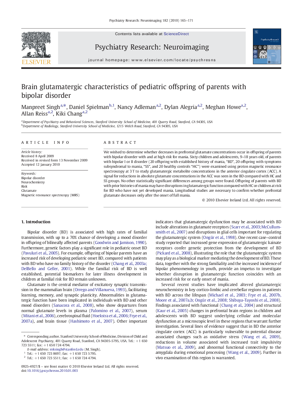 Brain glutamatergic characteristics of pediatric offspring of parents with bipolar disorder