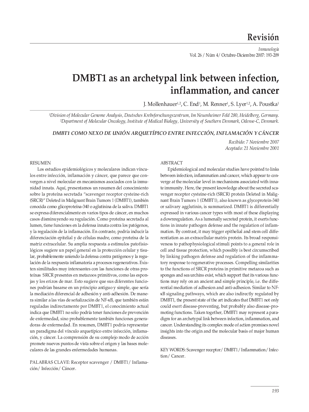 DMBT1 as an archetypal link between infection, inflammation, and cancer