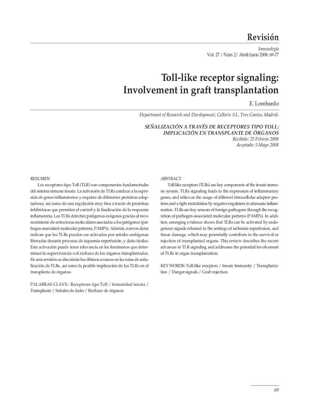 Toll-like receptor signaling: Involvement in graft transplantation