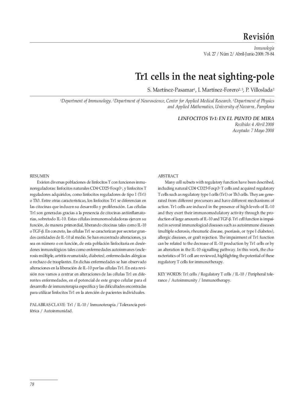 Tr1 cells in the neat sighting-pole