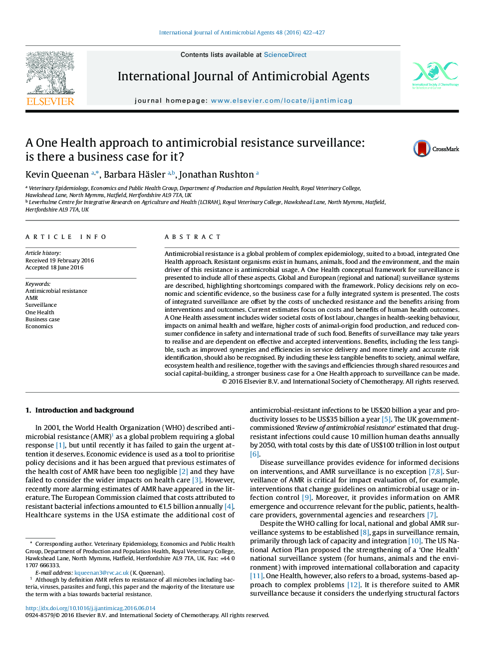 A One Health approach to antimicrobial resistance surveillance: is there a business case for it?