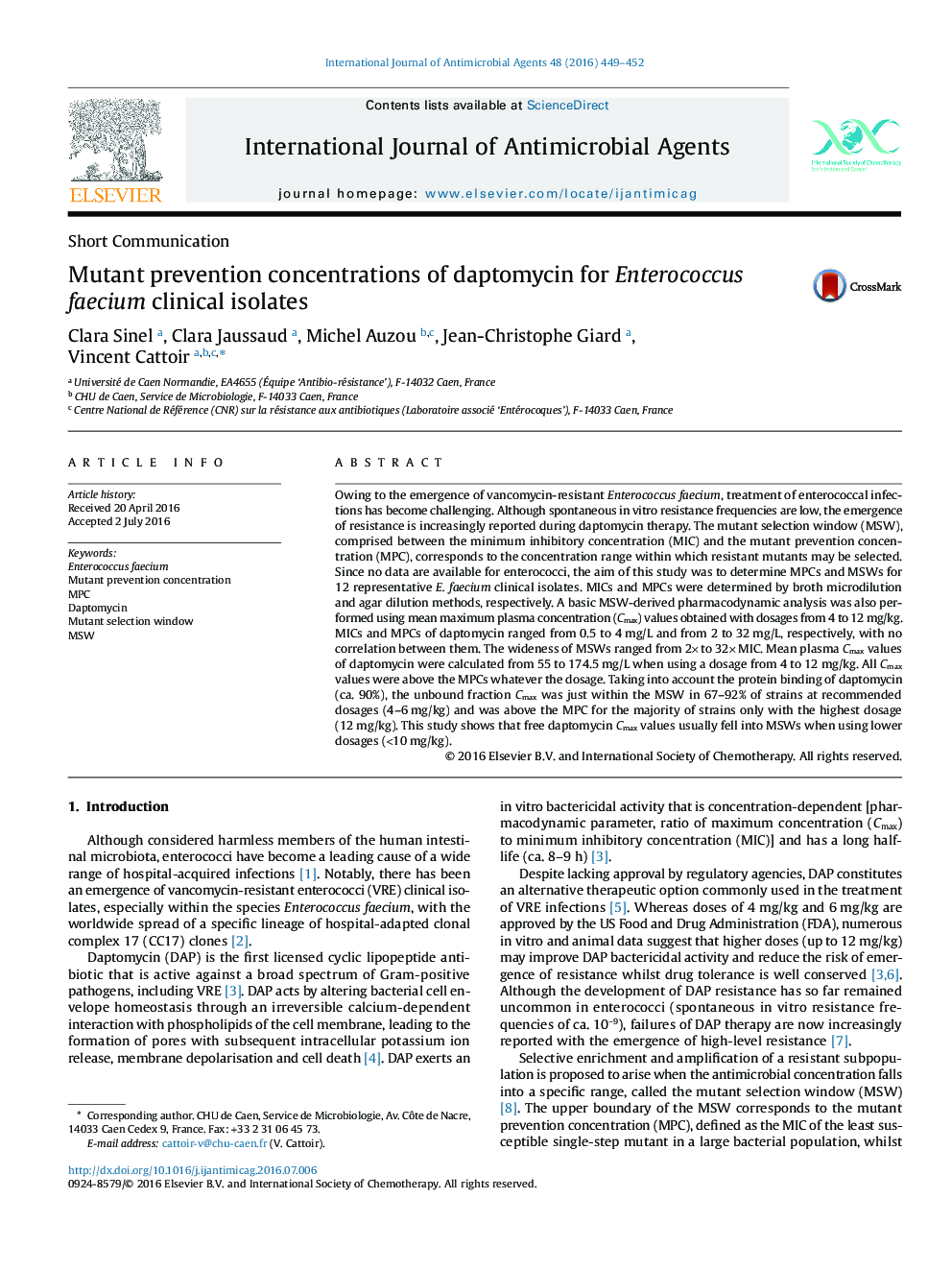 Mutant prevention concentrations of daptomycin for Enterococcus faecium clinical isolates