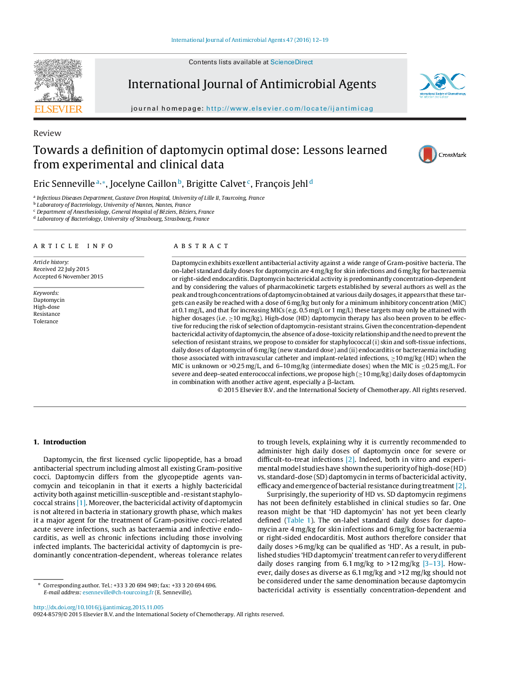 Towards a definition of daptomycin optimal dose: Lessons learned from experimental and clinical data