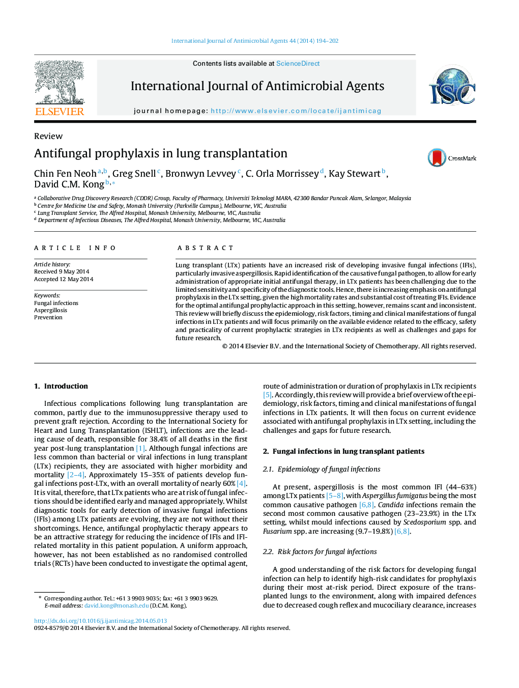 Antifungal prophylaxis in lung transplantation