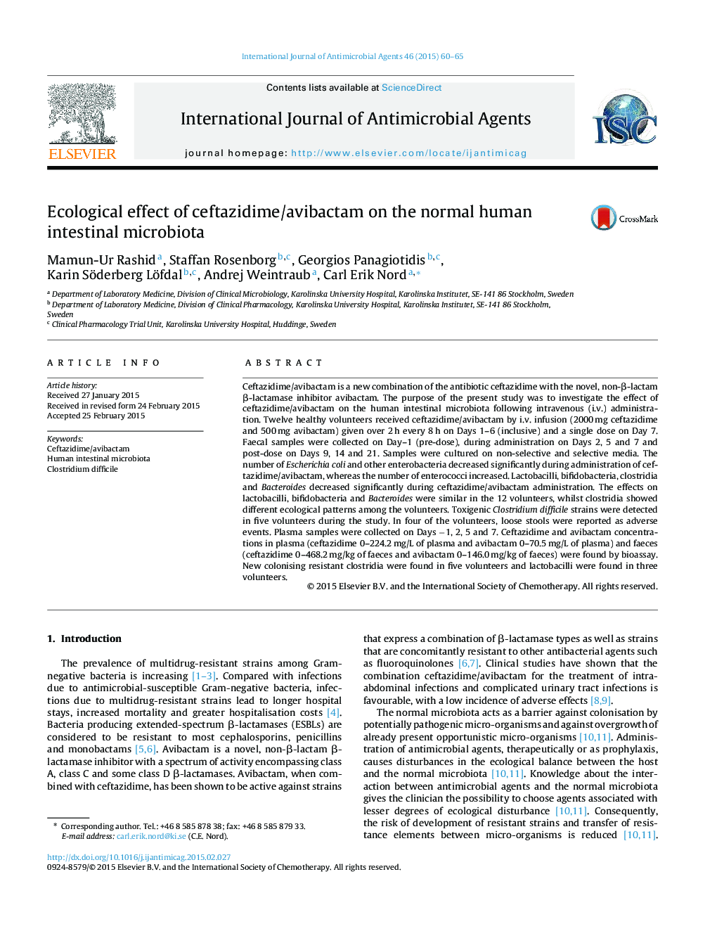 Ecological effect of ceftazidime/avibactam on the normal human intestinal microbiota