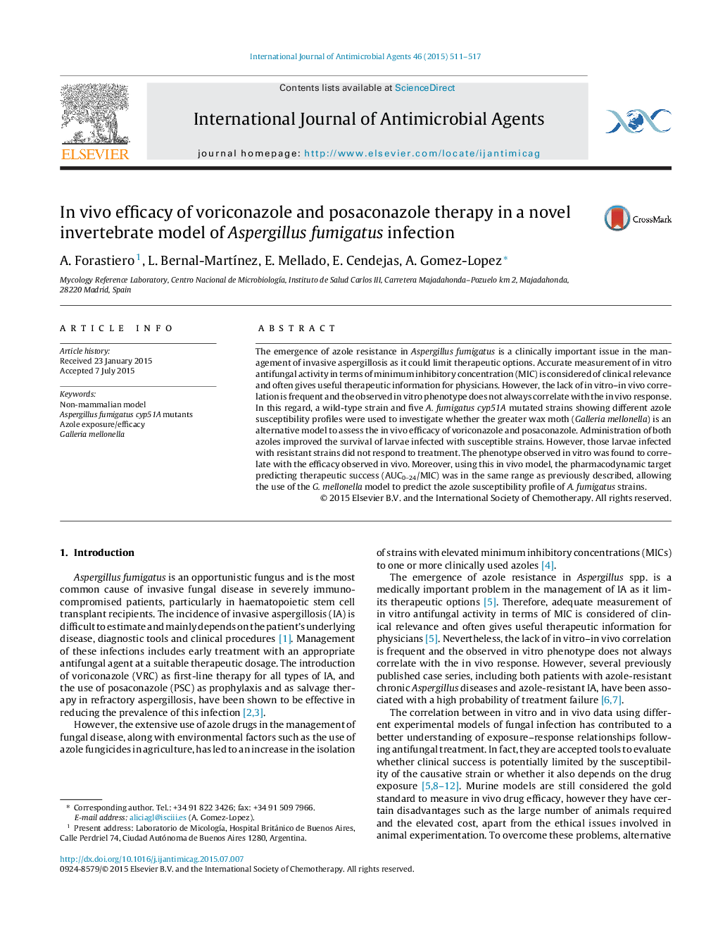 In vivo efficacy of voriconazole and posaconazole therapy in a novel invertebrate model of Aspergillus fumigatus infection